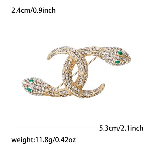 Serpenti Snake Gold Crystal Green Eyes Brooch - Picture 7 of 9